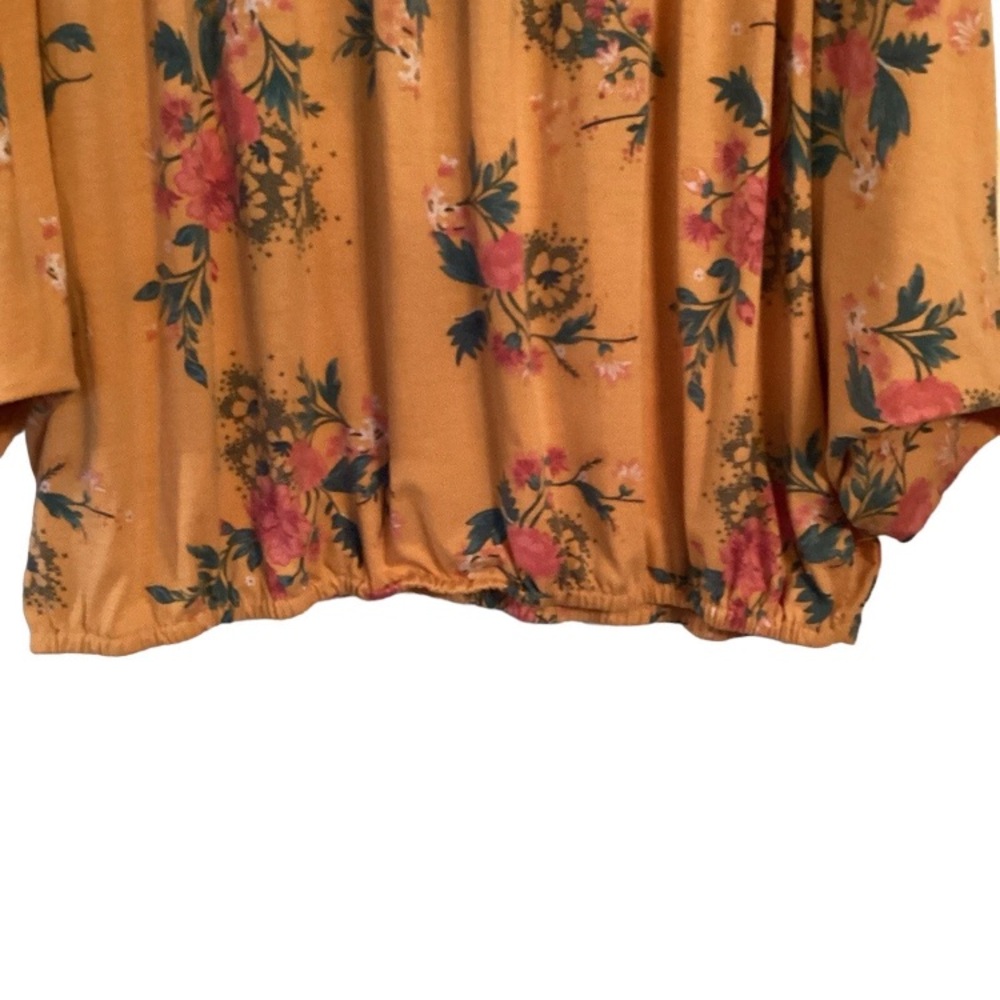 Time and Tru Orange Floral Relaxed Blouse L Large 12-14 Elastic waist bat sleeve - Picture 3 of 5